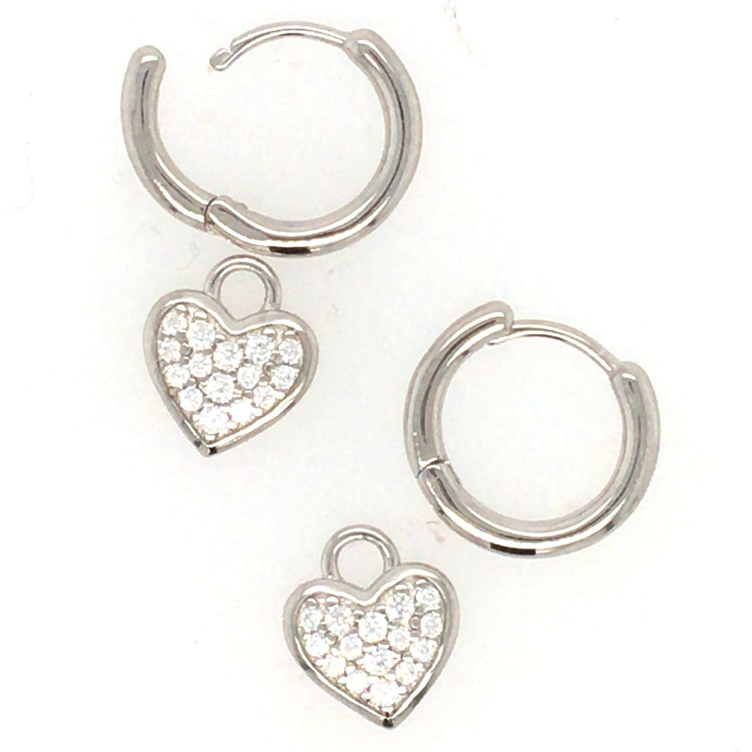 Silver Hoop Earrings with Detachable Heart Droppers
