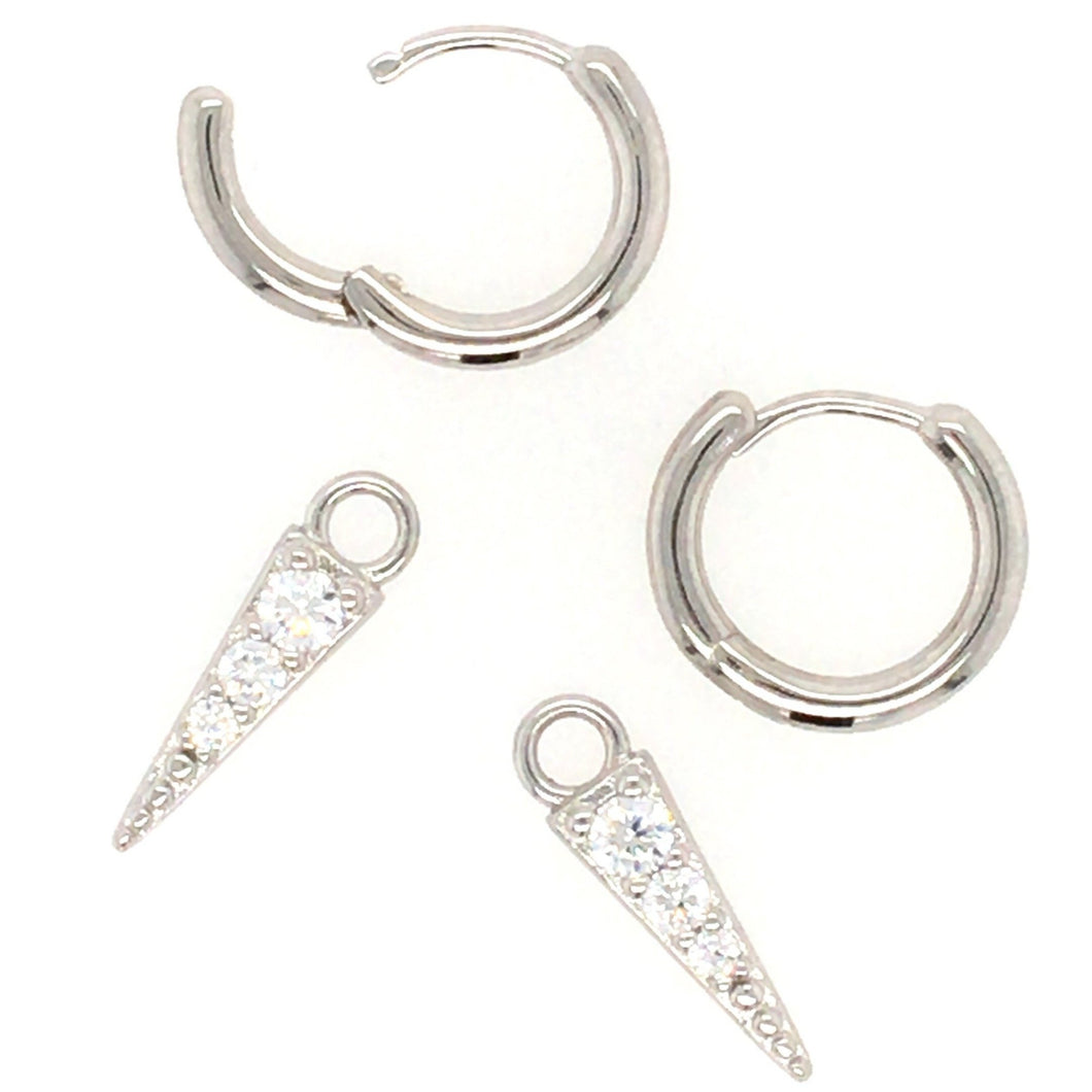 Silver Hoop Earrings with Detachable Spike Droppers