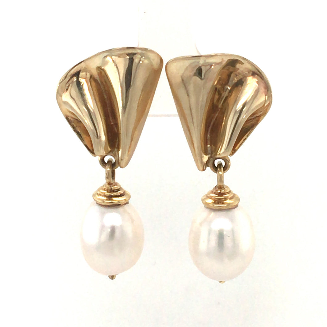 Gold Fan Pearl Earrings