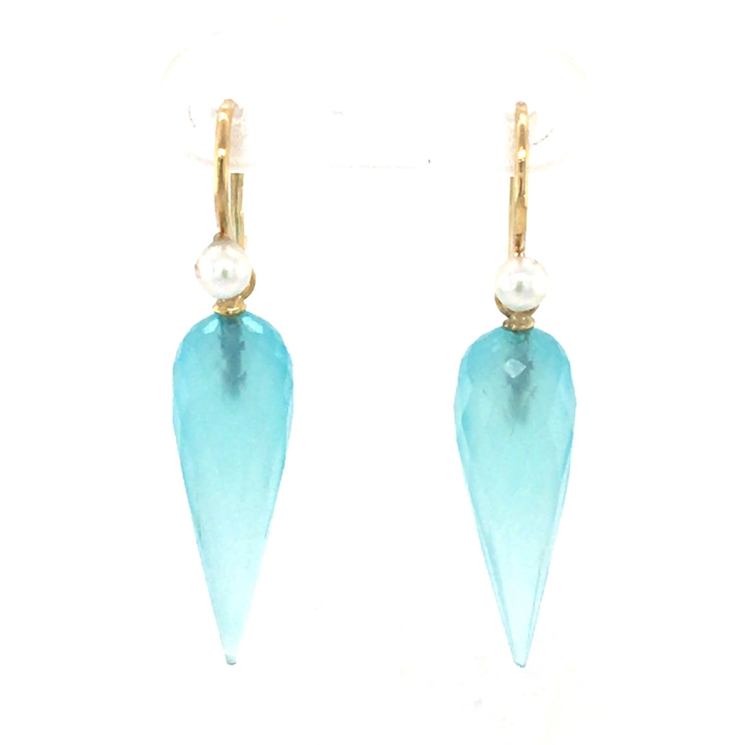 Blue Chalcedony & Pearl Drop Earrings