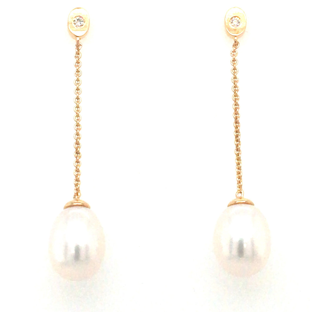 Pearl & Diamond Drop Earrings