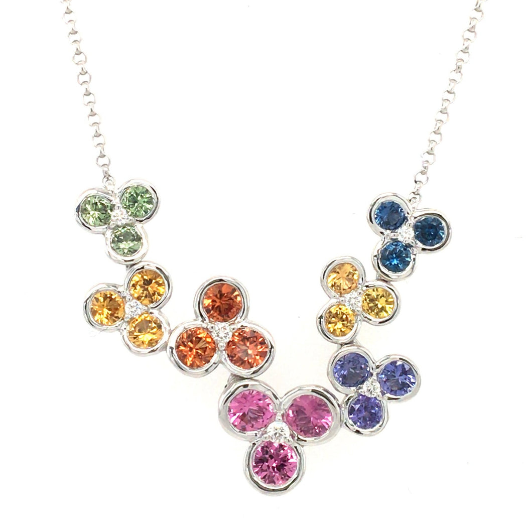 Multi Coloured Sapphire & Diamond Flower Necklace