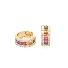 Load image into Gallery viewer, Multi Colour Sapphire &amp; Diamond Hoop Earrings
