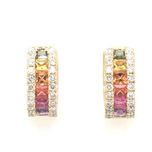 Load image into Gallery viewer, Multi Colour Sapphire &amp; Diamond Hoop Earrings
