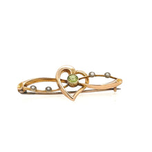 Load image into Gallery viewer, 15ct Gold Peridot &amp; Pearl Brooch
