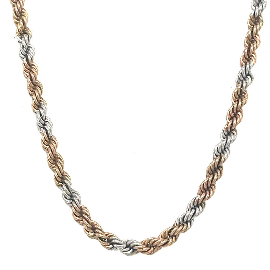 Gold 2 Colour Solid Rope Chain Necklace