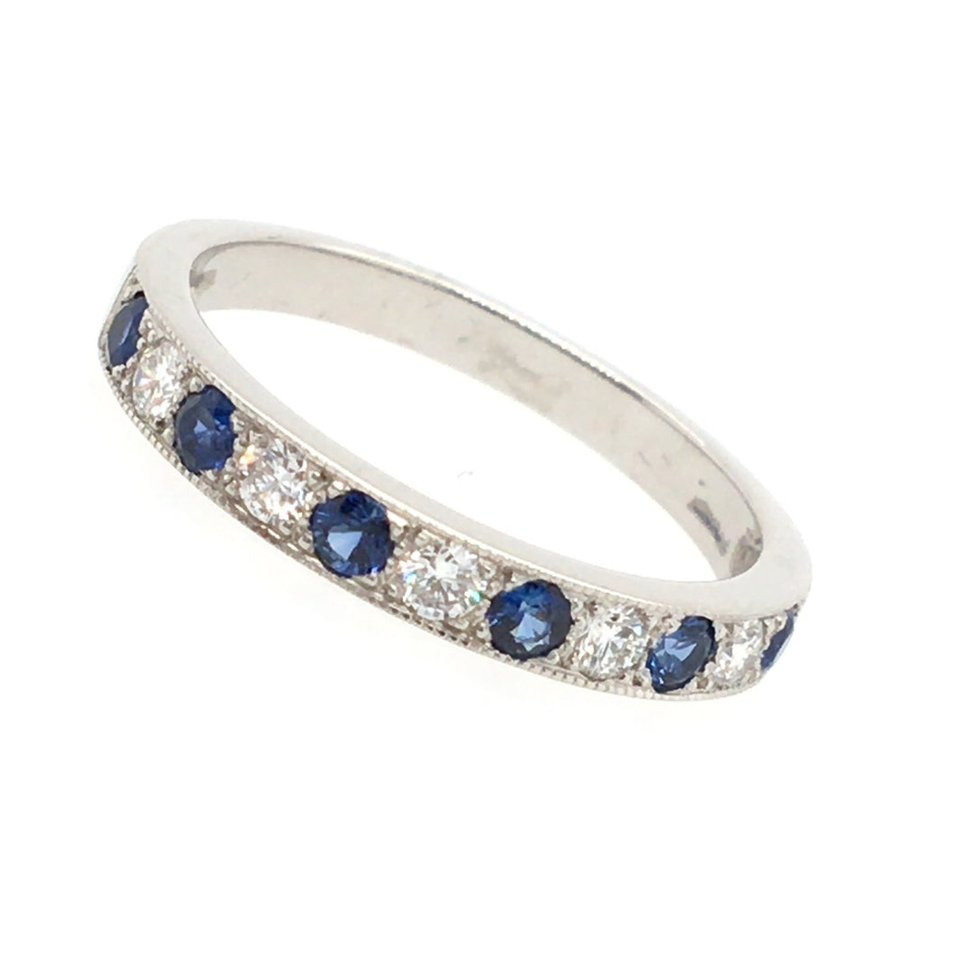 Sapphire & Diamond Platinum Medium Band Ring