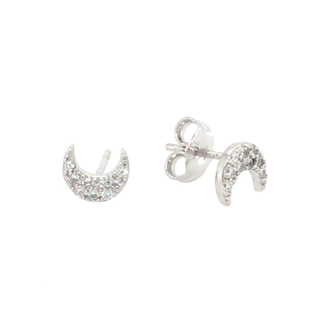 Silver Sparkle Crescent Moon Stud Earrings