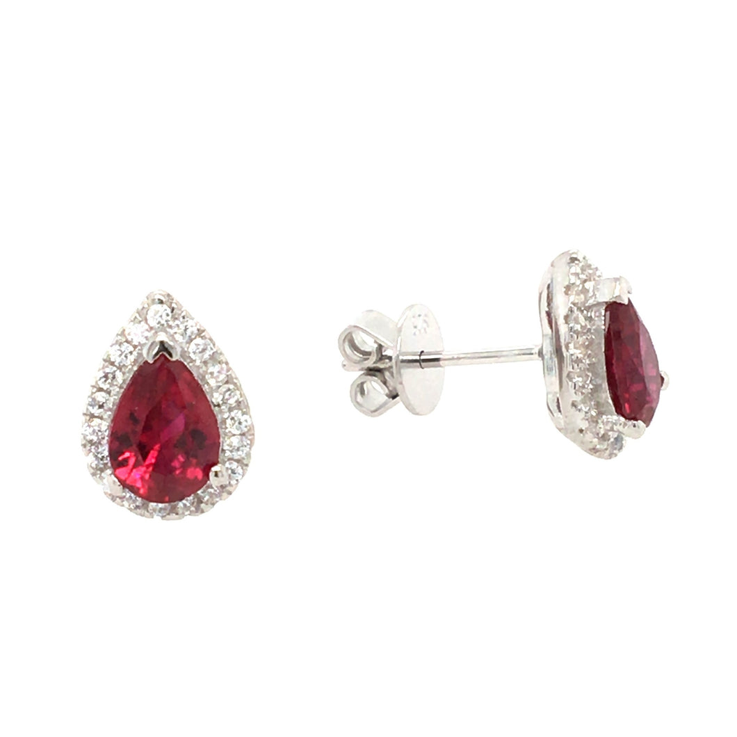 Rose Red Silver Halo Earrings