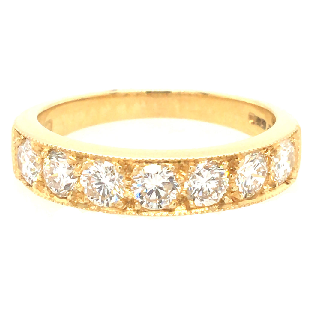 Diamond & 18ct Gold Mill Grain Wide Band Ring