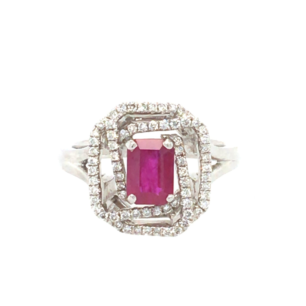 Ruby & Diamond Abstract Cluster Ring