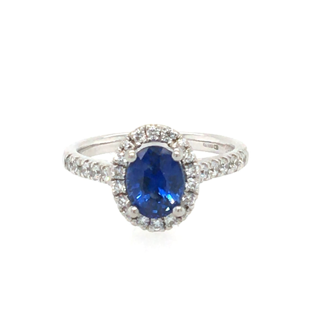 Sapphire Oval Halo Cluster Ring