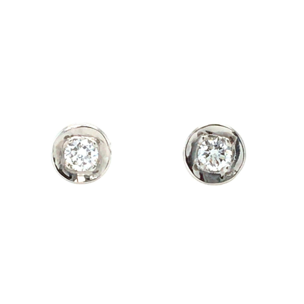 18ct White Gold Organic Rim Diamond Stud Earrings