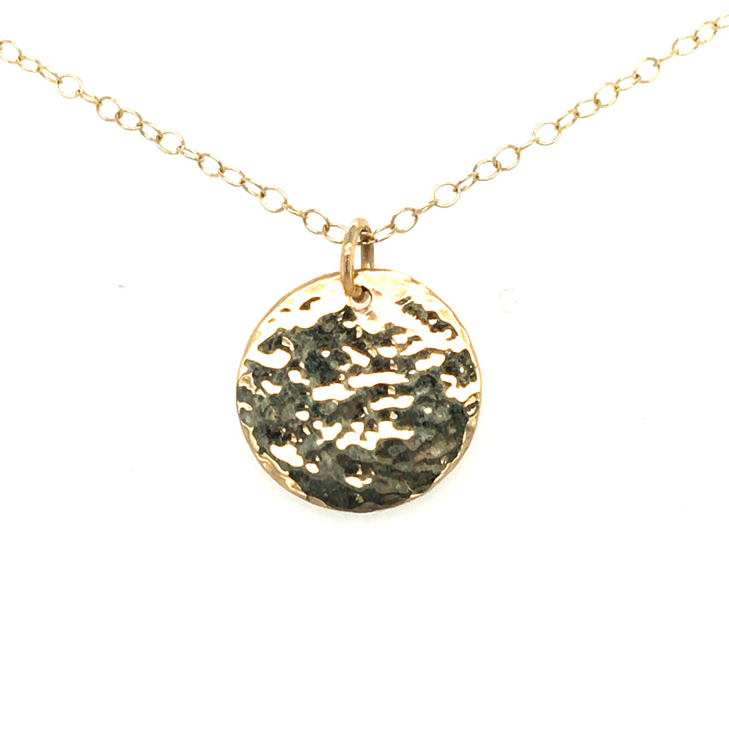 Gold Hammered Finish Disc Necklace