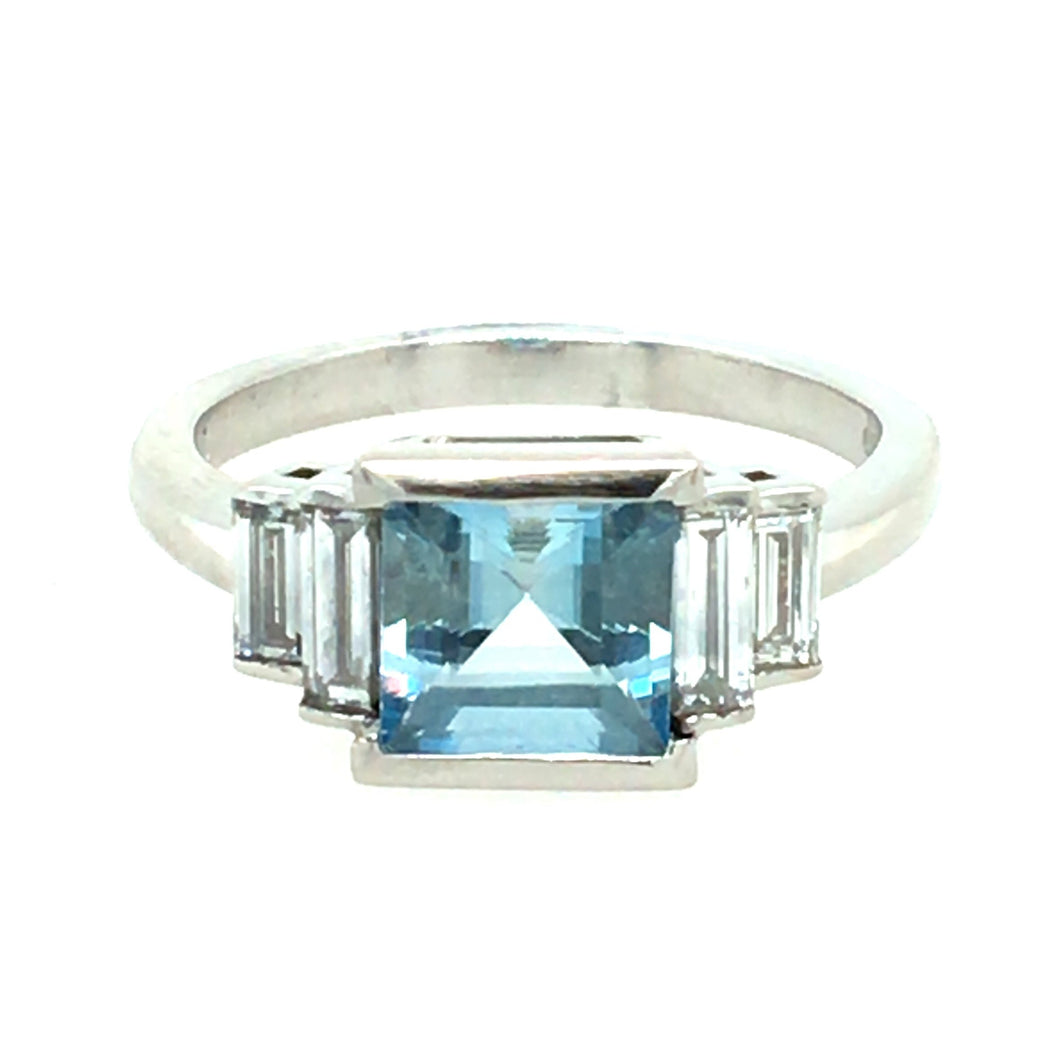 Aquamarine & Diamond Platinum Ring