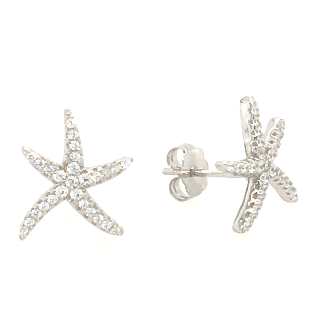Silver Sparkle Starfish Stud Earrings