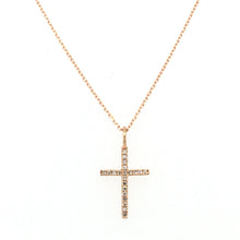 Load image into Gallery viewer, 18ct Rose Gold Small Diamond Cross Necklace
