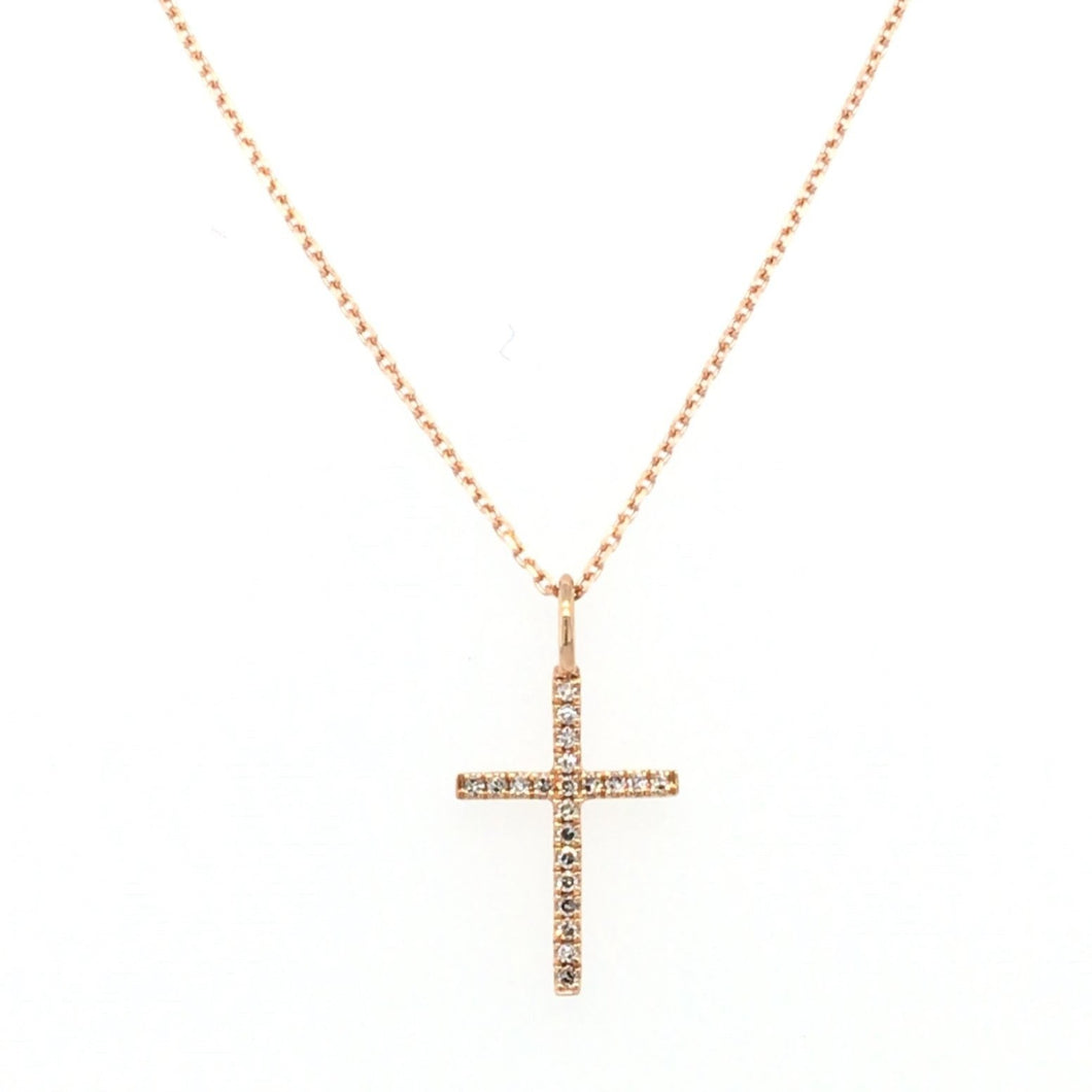 18ct Rose Gold Small Diamond Cross Necklace