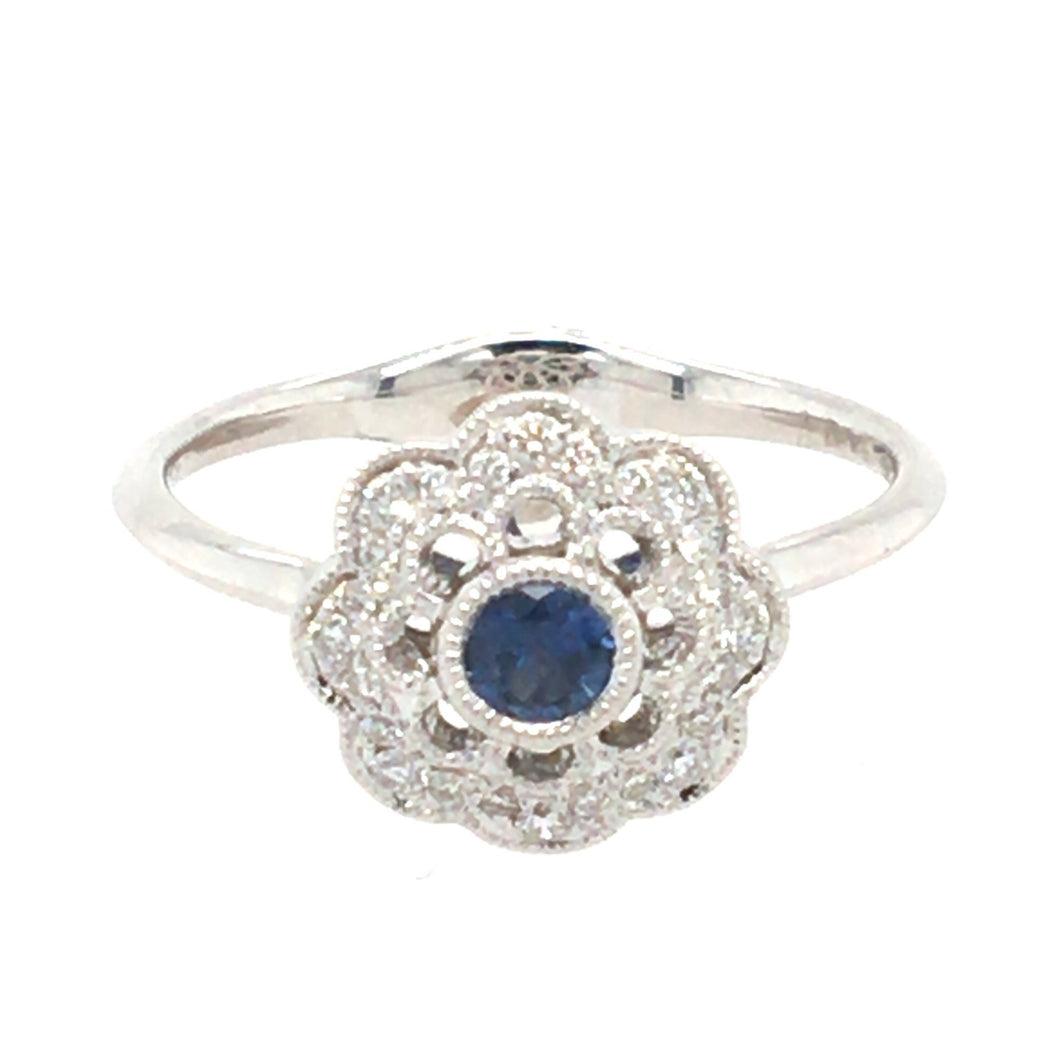 Sapphire & Diamond Round Floral Ring