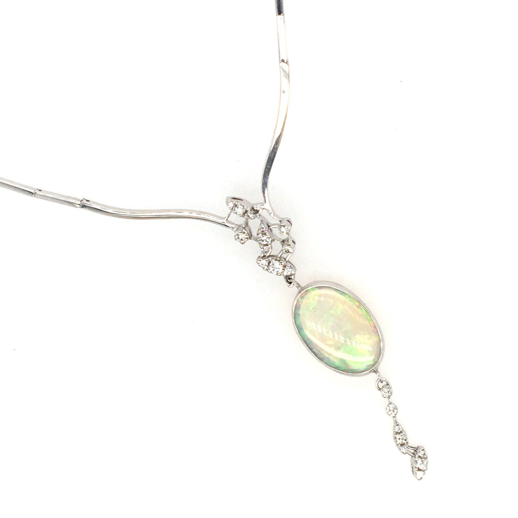 Opal & Diamond 18ct White Gold Statement Necklace