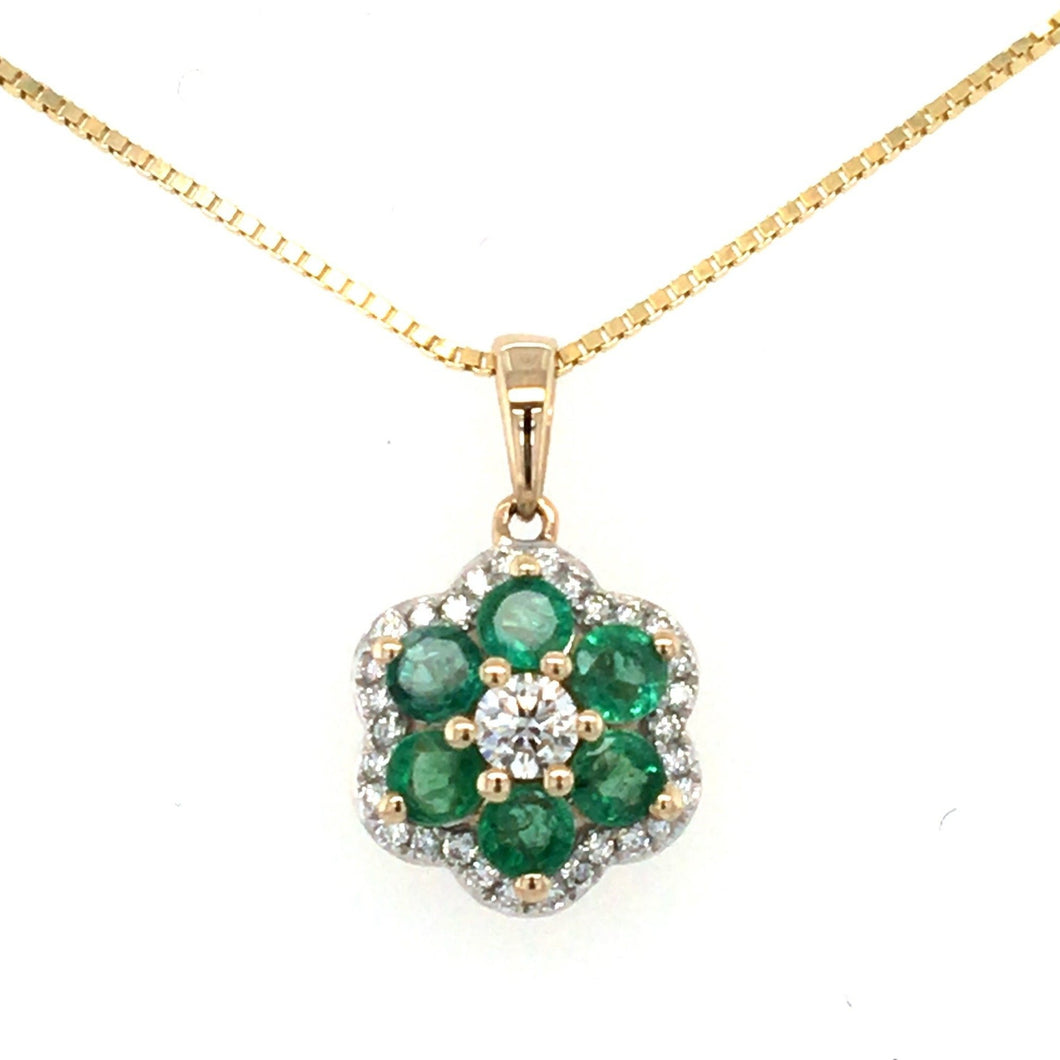 Emerald & Diamond Daisy Cluster Necklace
