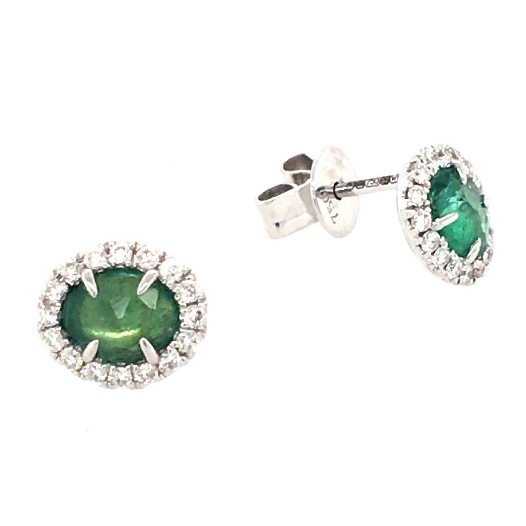 Emerald & Diamond Organic Stud Earrings