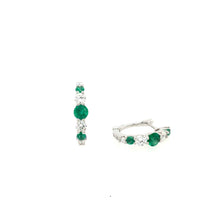 Load image into Gallery viewer, Emerald &amp; Diamond 18ct White Gold Hoops
