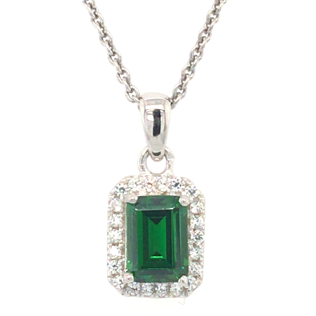 Emerald Green Silver Halo Necklace