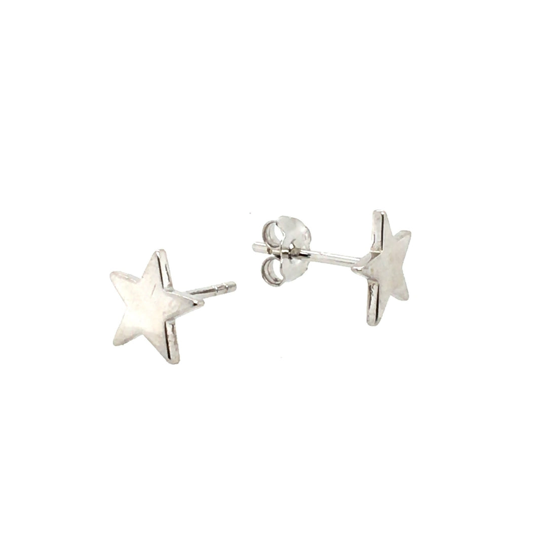 Silver Polished Star Stud Earrings